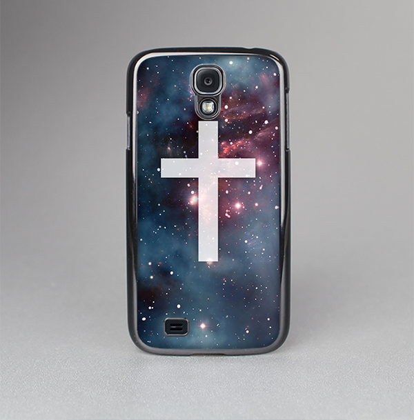 The Vector White Cross v2 over Bright Pink Nebula Space Skin-Sert Case for the Samsung Galaxy S4