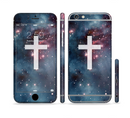 The Vector White Cross v2 over Bright Pink Nebula Space Sectioned Skin Series for the Apple iPhone 6s Plus