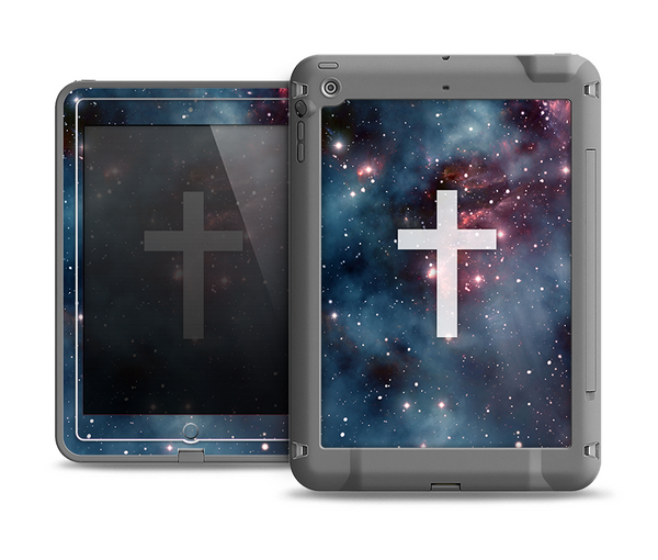 The Vector White Cross v2 over Bright Pink Nebula Space Apple iPad Air LifeProof Fre Case Skin Set