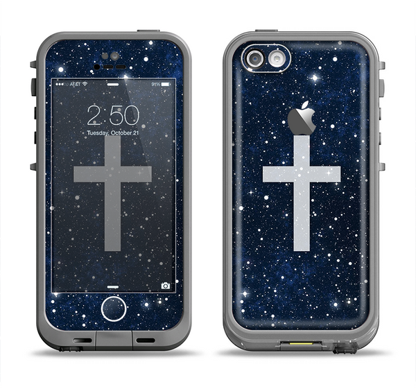 The Vector White Cross v2 over Bright Starry Sky Apple iPhone 5c LifeProof Fre Case Skin Set