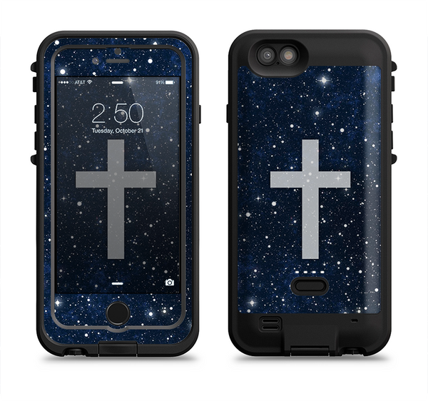 The Vector White Cross v2 over Bright Starry Sky Apple iPhone 6/6s LifeProof Fre POWER Case Skin Set