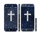 The Vector White Cross v2 over Bright Starry Sky Sectioned Skin Series for the Apple iPhone 6 Plus