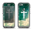 The Vector White Cross v2 over Cloudy Abstract Green Nebula Apple iPhone 5c LifeProof Nuud Case Skin Set