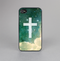 The Vector White Cross v2 over Cloudy Abstract Green Nebula Skin-Sert for the Apple iPhone 4-4s Skin-Sert Case