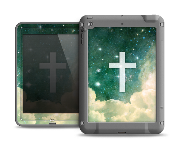 The Vector White Cross v2 over Cloudy Abstract Green Nebula Apple iPad Air LifeProof Fre Case Skin Set