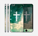 The Vector White Cross v2 over Cloudy Abstract Green Nebula Skin for the Apple iPhone 6 Plus