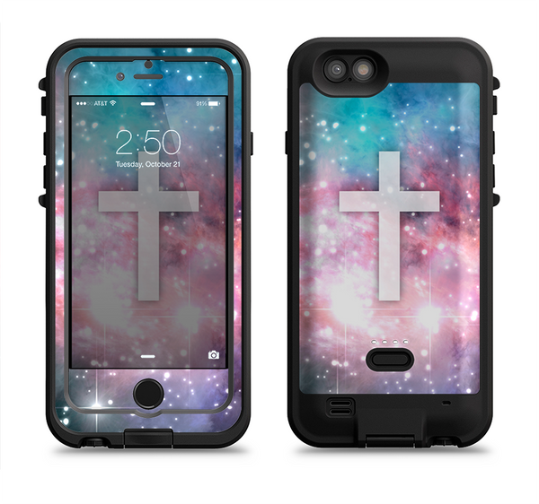 the vector white cross v2 over colorful neon space nebula  iPhone 6/6s Plus LifeProof Fre POWER Case Skin Kit
