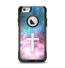 The Vector White Cross v2 over Colorful Neon Space Nebula Apple iPhone 6 Otterbox Commuter Case Skin Set