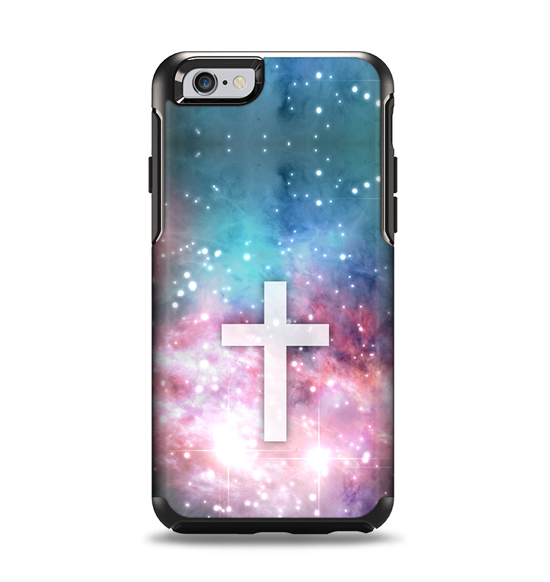 The Vector White Cross v2 over Colorful Neon Space Nebula Apple iPhone 6 Otterbox Symmetry Case Skin Set