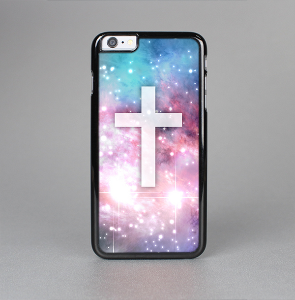 The Vector White Cross v2 over Colorful Neon Space Nebula Skin-Sert for the Apple iPhone 6 Skin-Sert Case