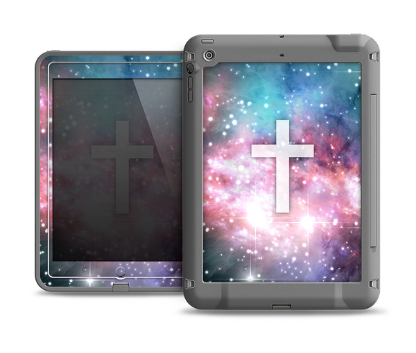 The Vector White Cross v2 over Colorful Neon Space Nebula Apple iPad Air LifeProof Fre Case Skin Set