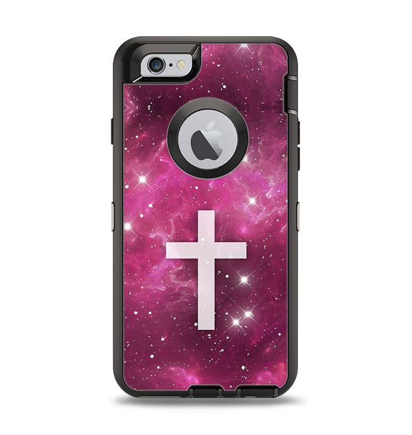 The Vector White Cross v2 over Glowing Pink Nebula Apple iPhone 6 Otterbox Defender Case Skin Set