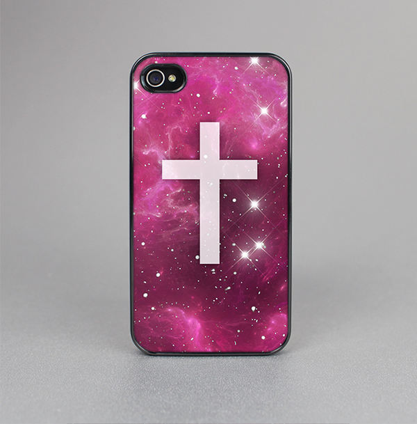 The Vector White Cross v2 over Glowing Pink Nebula Skin-Sert for the Apple iPhone 4-4s Skin-Sert Case