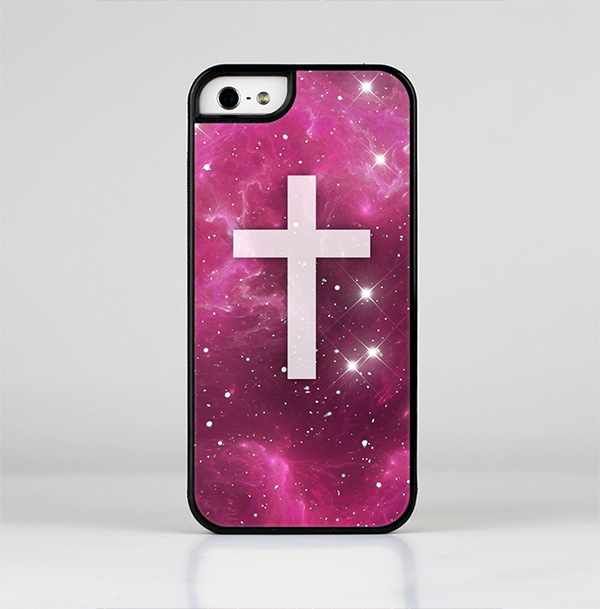 The Vector White Cross v2 over Glowing Pink Nebula Skin-Sert for the Apple iPhone 5-5s Skin-Sert Case