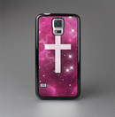 The Vector White Cross v2 over Glowing Pink Nebula Skin-Sert Case for the Samsung Galaxy S5