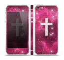 The Vector White Cross v2 over Glowing Pink Nebula Skin Set for the Apple iPhone 5