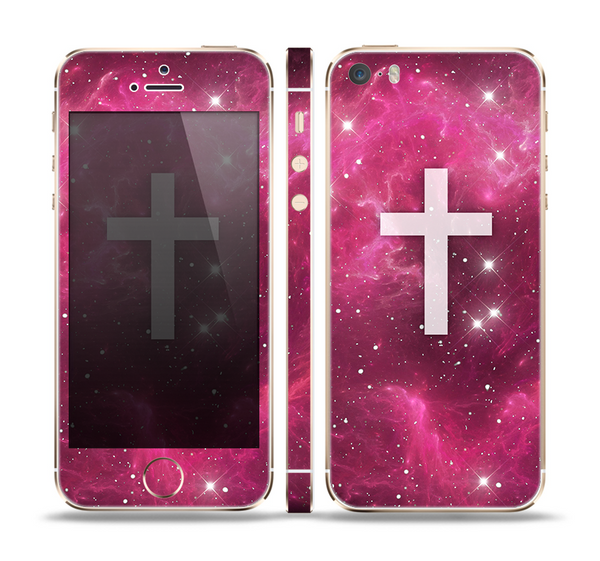 The Vector White Cross v2 over Glowing Pink Nebula Skin Set for the Apple iPhone 5s
