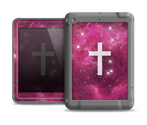 The Vector White Cross v2 over Glowing Pink Nebula Apple iPad Air LifeProof Fre Case Skin Set