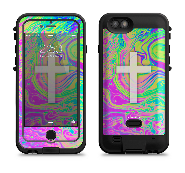 the vector white cross v2 over neon color fushion  iPhone 6/6s Plus LifeProof Fre POWER Case Skin Kit