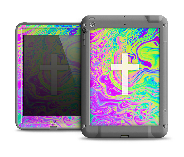 The Vector White Cross v2 over Neon Color Fushion Apple iPad Air LifeProof Fre Case Skin Set