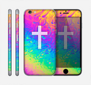 The Vector White Cross v2 over Neon Color Fushion V2 Skin for the Apple iPhone 6 Plus