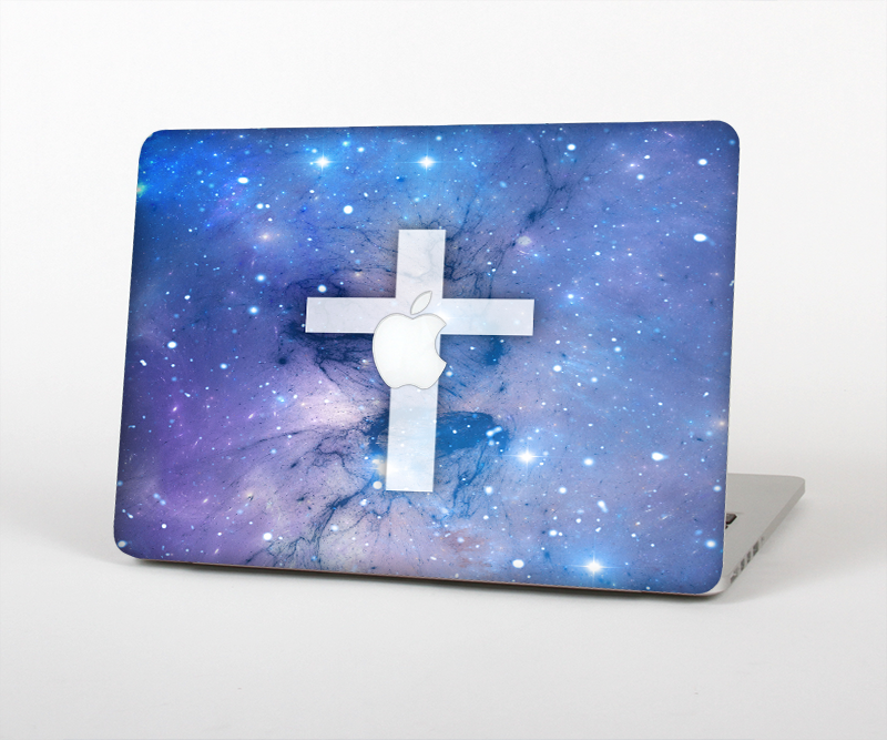 The Vector White Cross v2 over Purple Nebula Skin Set for the Apple MacBook Pro 15" with Retina Display