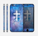 The Vector White Cross v2 over Purple Nebula Skin for the Apple iPhone 6 Plus