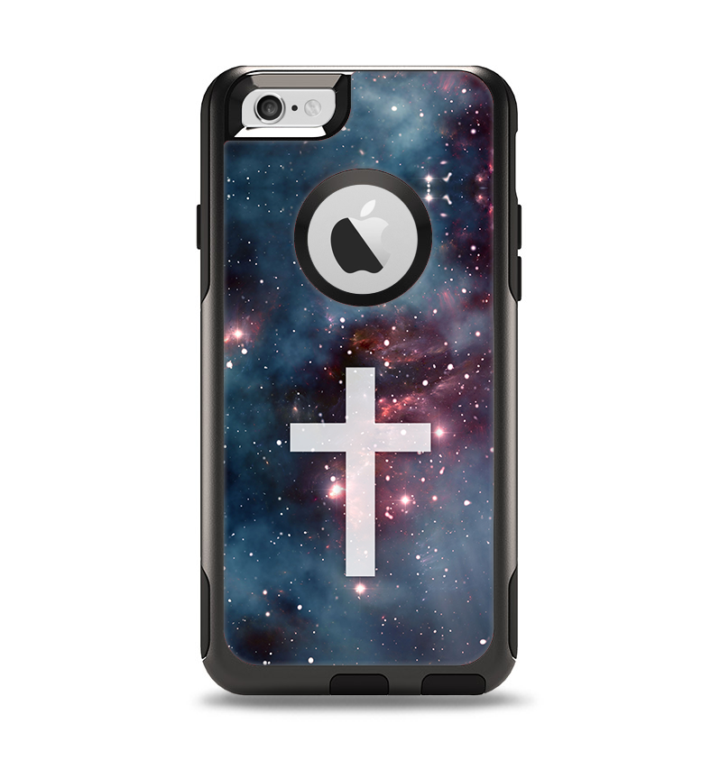 The Vector White Cross v2 over Red Nebula Apple iPhone 6 Otterbox Commuter Case Skin Set