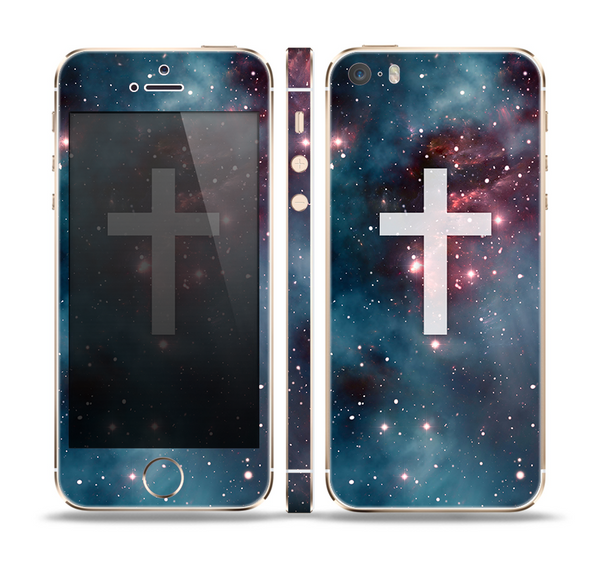 The Vector White Cross v2 over Red Nebula Skin Set for the Apple iPhone 5s