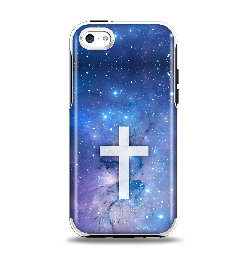 The Vector White Cross v2 over Space Nebula Apple iPhone 5c Otterbox Symmetry Case Skin Set