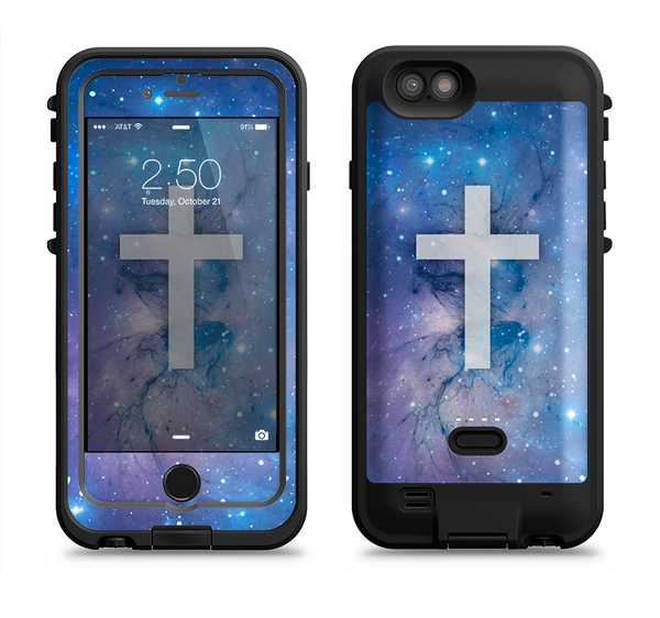 The Vector White Cross v2 over Space Nebula Apple iPhone 6/6s LifeProof Fre POWER Case Skin Set