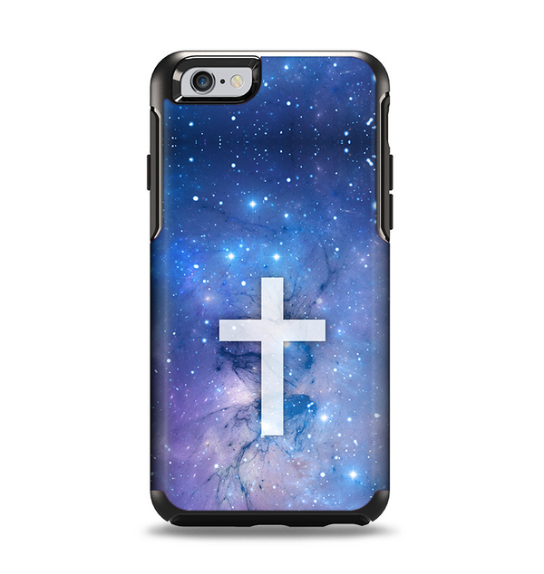The Vector White Cross v2 over Space Nebula Apple iPhone 6 Otterbox Symmetry Case Skin Set