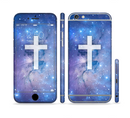 The Vector White Cross v2 over Space Nebula Sectioned Skin Series for the Apple iPhone 6/6s Plus