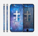 The Vector White Cross v2 over Space Nebula Skin for the Apple iPhone 6 Plus