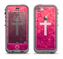 The Vector White Cross v2 over Unfocused Pink Glimmer Apple iPhone 5c LifeProof Nuud Case Skin Set
