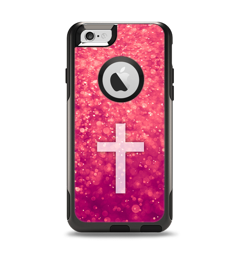 The Vector White Cross v2 over Unfocused Pink Glimmer Apple iPhone 6 Otterbox Commuter Case Skin Set