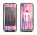 The Vector White Cross v2 over Vibrant Fading Purple Fabric Streaks Apple iPhone 5c LifeProof Nuud Case Skin Set