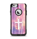 The Vector White Cross v2 over Vibrant Fading Purple Fabric Streaks Apple iPhone 6 Otterbox Commuter Case Skin Set