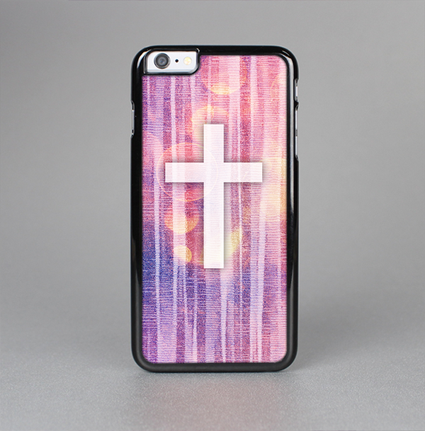 The Vector White Cross v2 over Vibrant Fading Purple Fabric Streaks Skin-Sert for the Apple iPhone 6 Skin-Sert Case