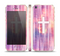 The Vector White Cross v2 over Vibrant Fading Purple Fabric Streaks Skin Set for the Apple iPhone 5s