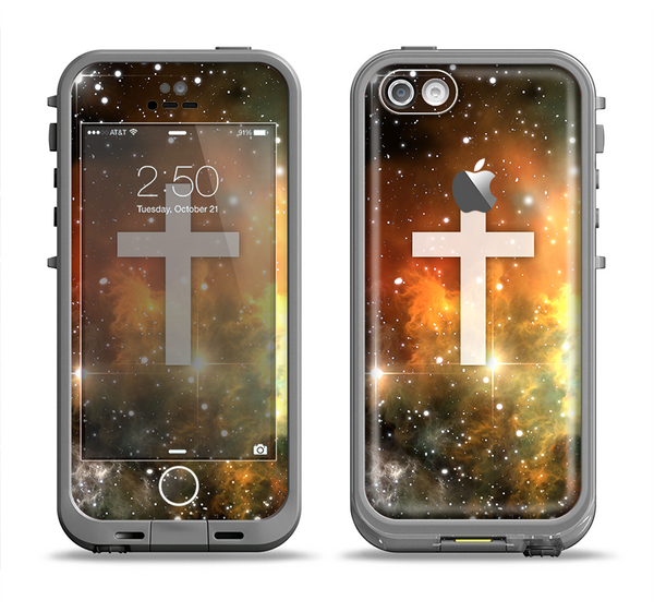 The Vector White Cross v2 over Yellow Nebula Apple iPhone 5c LifeProof Fre Case Skin Set