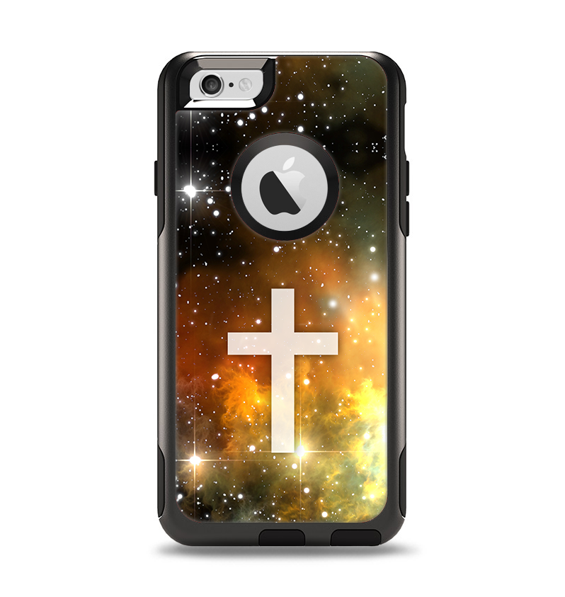 The Vector White Cross v2 over Yellow Nebula Apple iPhone 6 Otterbox Commuter Case Skin Set