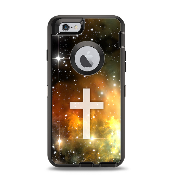 The Vector White Cross v2 over Yellow Nebula Apple iPhone 6 Otterbox Defender Case Skin Set