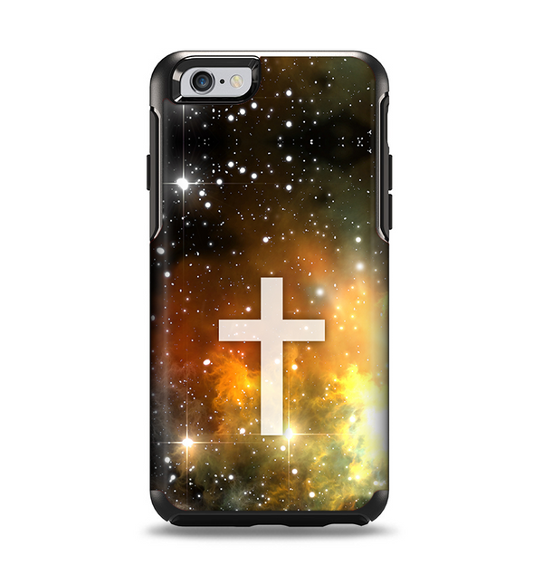 The Vector White Cross v2 over Yellow Nebula Apple iPhone 6 Otterbox Symmetry Case Skin Set