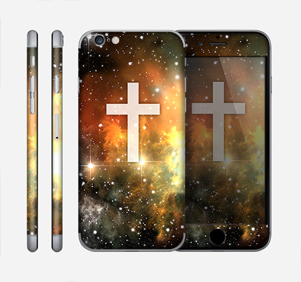 The Vector White Cross v2 over Yellow Nebula Skin for the Apple iPhone 6