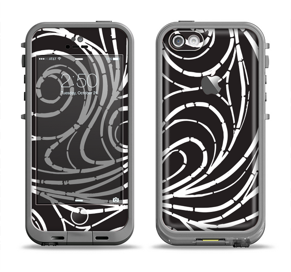 The Vector White and Black Segmented Swirls Apple iPhone 5c LifeProof Fre Case Skin Set