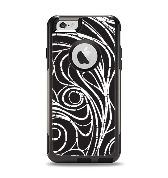 The Vector White and Black Segmented Swirls Apple iPhone 6 Otterbox Commuter Case Skin Set