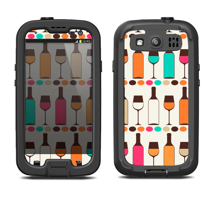 The Vectored Color Wine Glasses & Bottles Samsung Galaxy S3 LifeProof Fre Case Skin Set