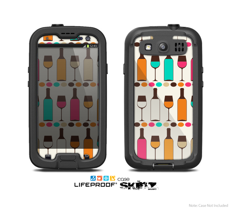 The Vectored Color Wine Glasses & Bottles Skin For The Samsung Galaxy S3 LifeProof Case