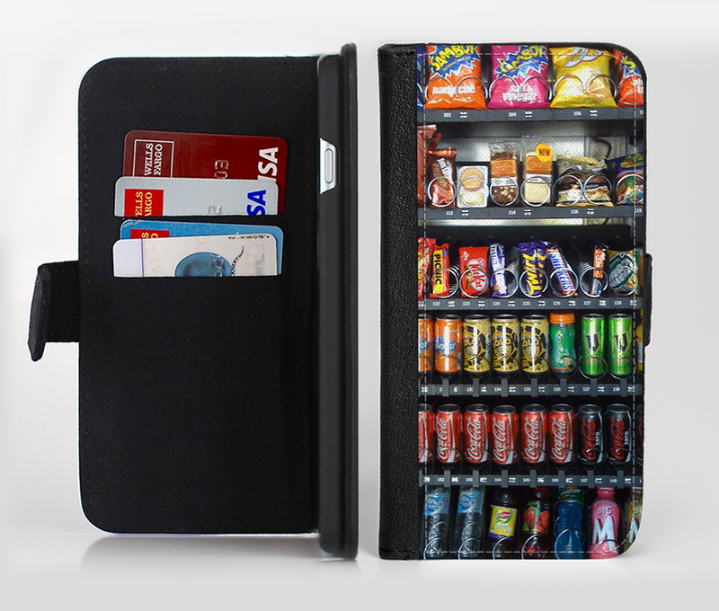 The Vending Machine Ink-Fuzed Leather Folding Wallet Credit-Card Case for the Apple iPhone 6/6s, 6/6s Plus, 5/5s and 5c